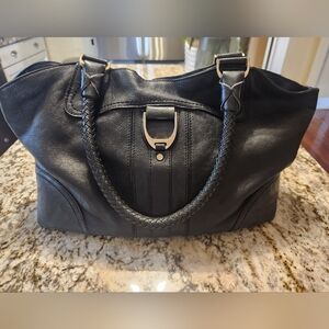 Cole Haan Purse, Black Leather Shoulder Bag w/ Gold Hardware Braided Straps Hobo